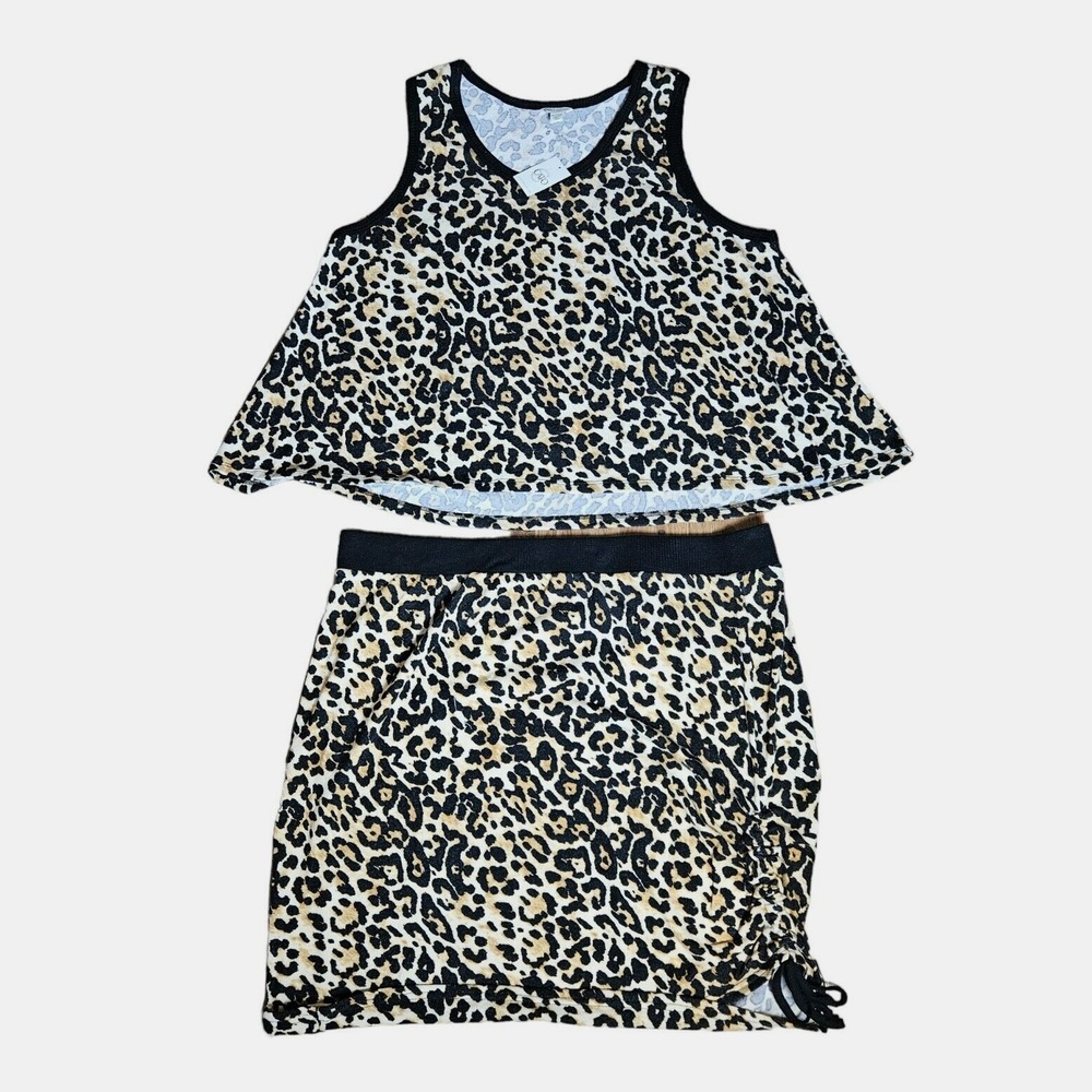 Cato 2 Piece Stretch Black Tan Animal Print Sleeveless Top & Skirt 18/20W NWT